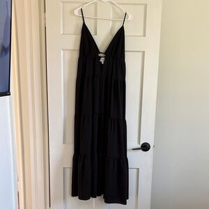 Black Spaghetti-Strap Maxi Dress with Deep V